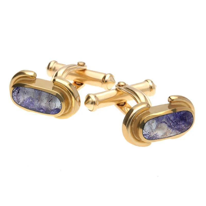 Best cufflinks with polished stainless steel for a sleek and modern look-9ct Yellow Gold Blue John Dodgem Cufflinks