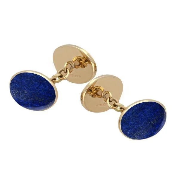 Best cufflinks for men with classic designs for formal occasions and business meetings-9ct Yellow Gold Lapis Lazuli Four Stone Chain Cufflinks