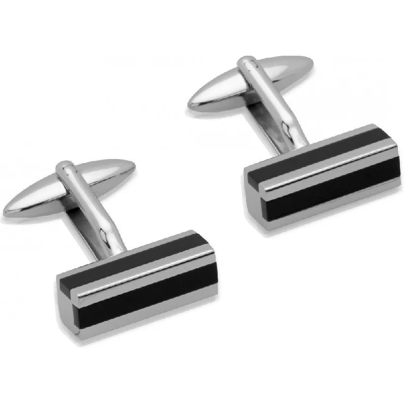 Best cufflinks with sterling silver finishes for a refined and sophisticated style-Unique Steel and black Onyx block cufflinks