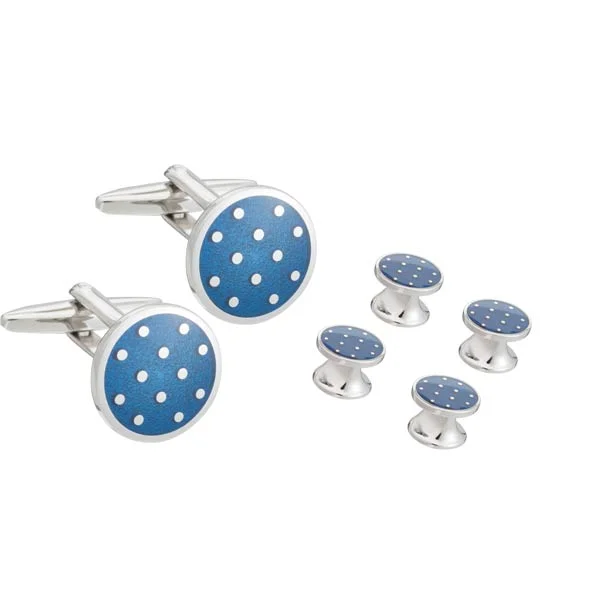 Best cufflinks with enamel inlays for a colorful and artistic touch-Blue Polka Dot Cufflink and Dress Stud Set