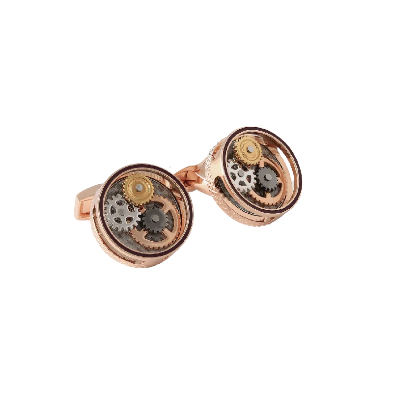 Cufflinks with artistic designs for a one-of-a-kind accessory-Tateossian Round Gear Carbon Fibre cufflinks with rose gold finish