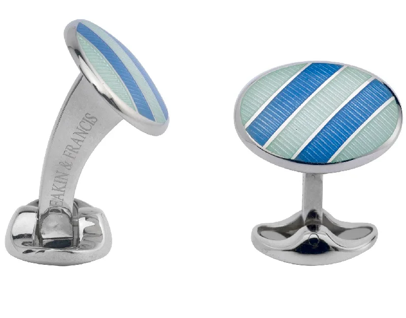 Cufflinks with engraved logos for a personalized and branded accessory-Deakin & Francis Cufflinks Sterling Silver Pale Silver Blue Sky Blue Enamel