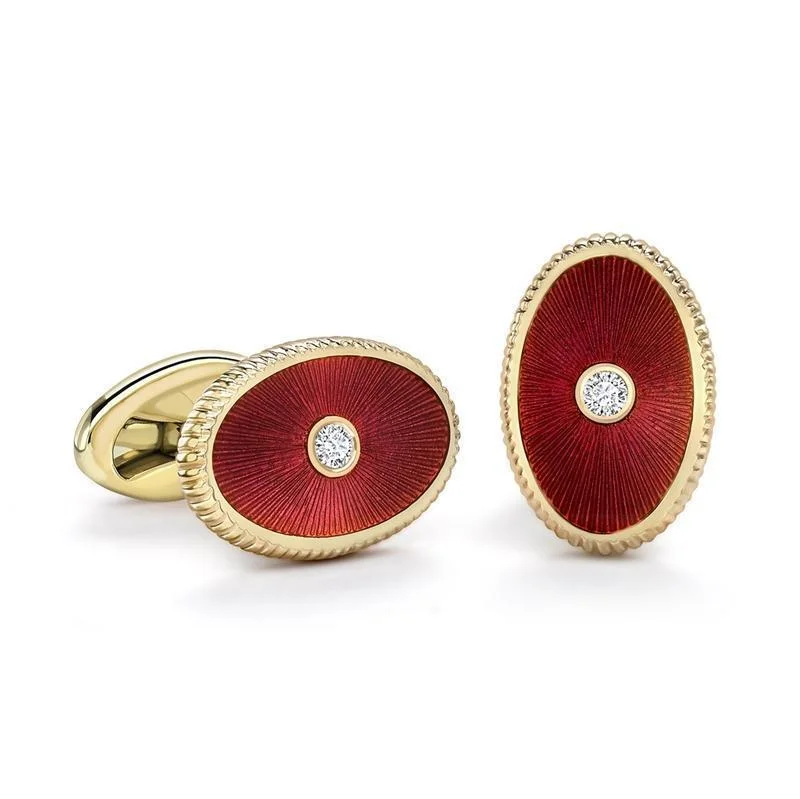 Best cufflinks for the office with simple yet stylish designs for business attire-Faberge Heritage Boris 18ct Rose Gold Red Enamel Cufflinks