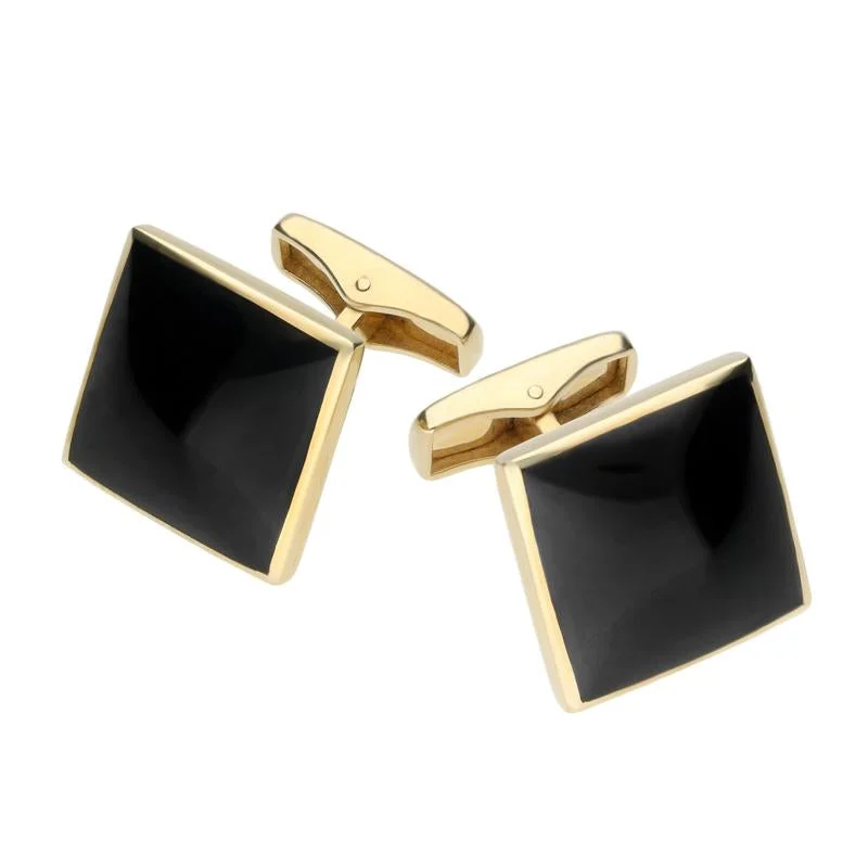 Cufflinks with unique novelty designs for fun and creative gifts-9ct Yellow Gold Whitby Jet Square Shaped Cufflinks