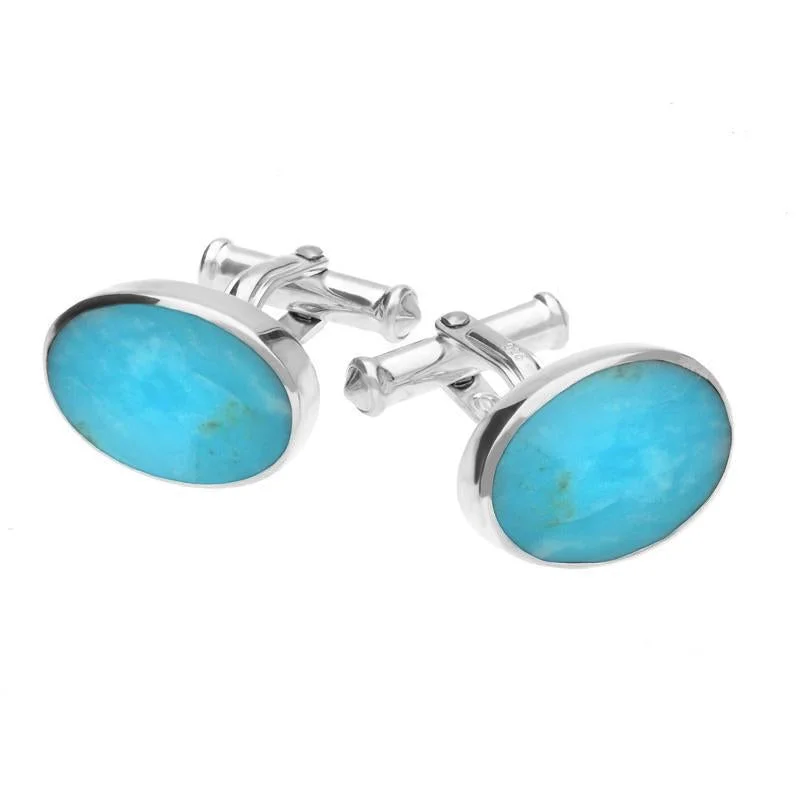 Best cufflinks with gemstone inlays for a colorful and stylish finish-Sterling Silver Turquoise Oval Cushion Cufflinks