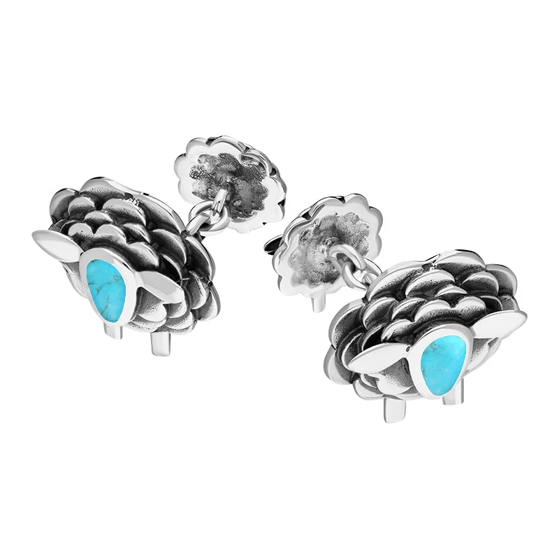 Cufflinks with engraved patterns for a personalized and intricate touch-9ct White Gold Turquoise Sheep Chain Link Cufflinks