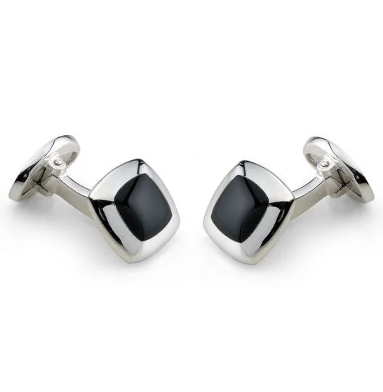 Cufflinks with abstract designs for a modern and artistic fashion statement-Deakin & Francis Cufflinks Sterling Silver Cushion Onyx Inlay