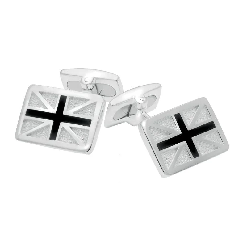 Cufflinks with luxe pearl inlays for a refined, classic look-Sterling Silver Whitby Jet Union Jack Cufflinks