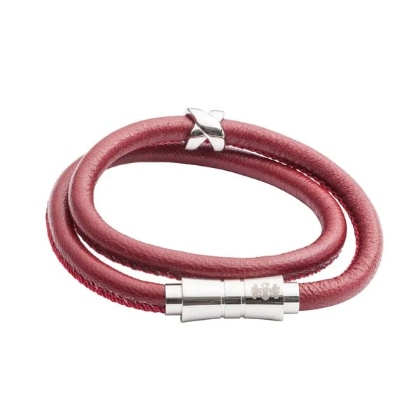 Best cufflinks with matching tie clips for a coordinated and fashionable set-Double Wrap Serpentine Red Leather Bracelet