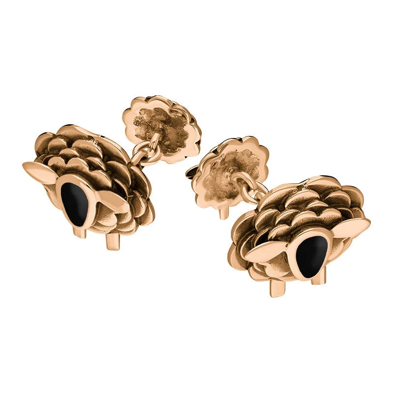 Best cufflinks with vintage cufflinks box for a complete and elegant gift set-9ct Rose Gold Whitby Jet Sheep Chain Link Cufflinks