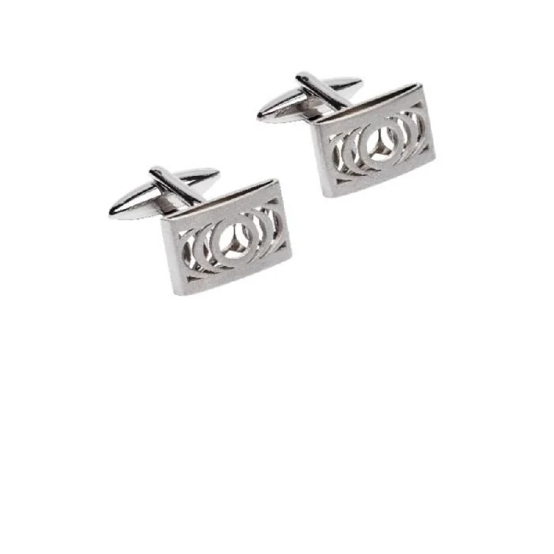 Cufflinks with classic striped patterns for a clean and elegant finish-Steel hollow arc design rectangle cufflinks