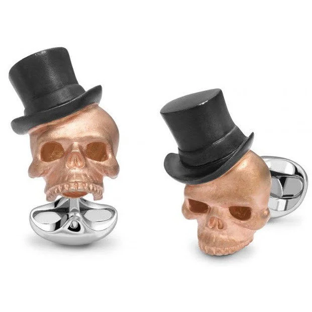 Cufflinks with engraved logos for a personalized and branded accessory-Deakin & Francis Cufflinks Rose Gold Skull Top Hat