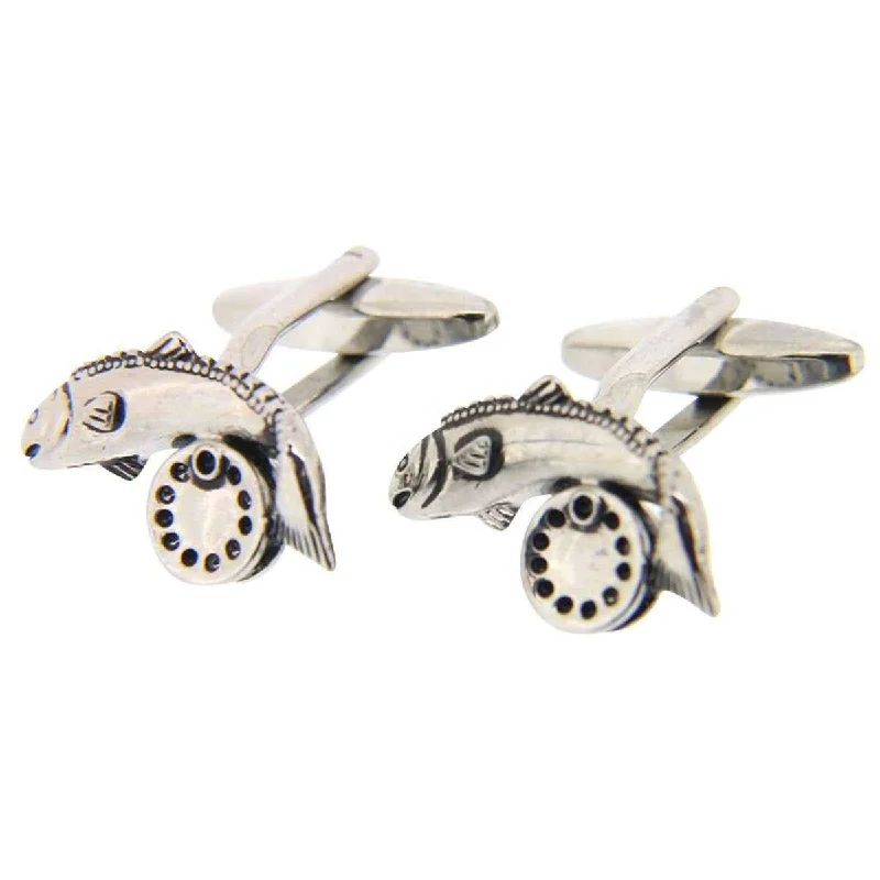 Best cufflinks with pearl inlays for a classy and elegant style-Silver Fish and Reel Country Cufflinks