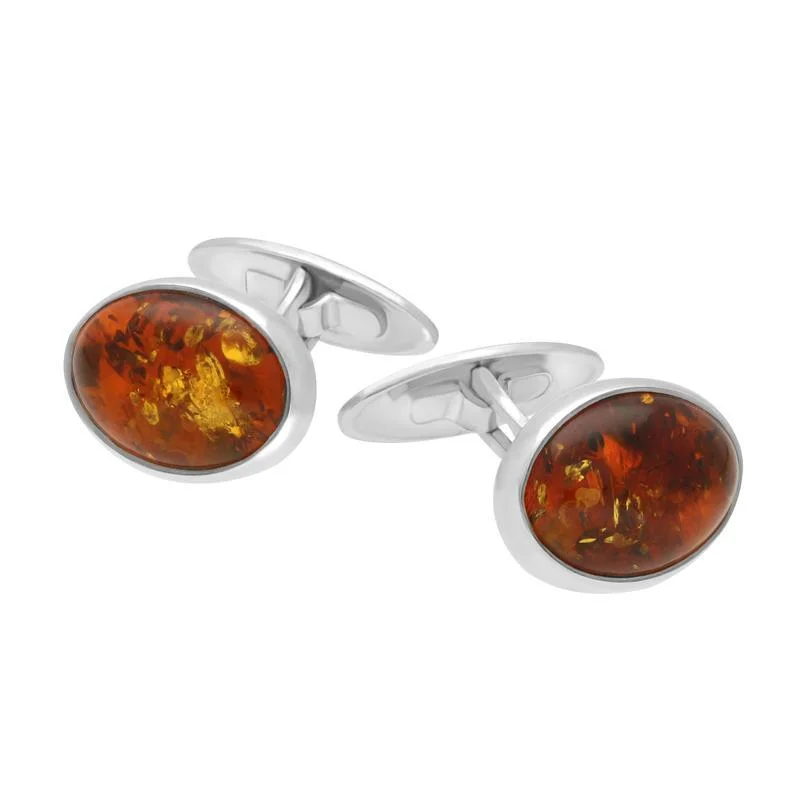 Cufflinks with vintage-inspired designs for a timeless and classic touch-Sterling Silver Amber Oval Cufflinks