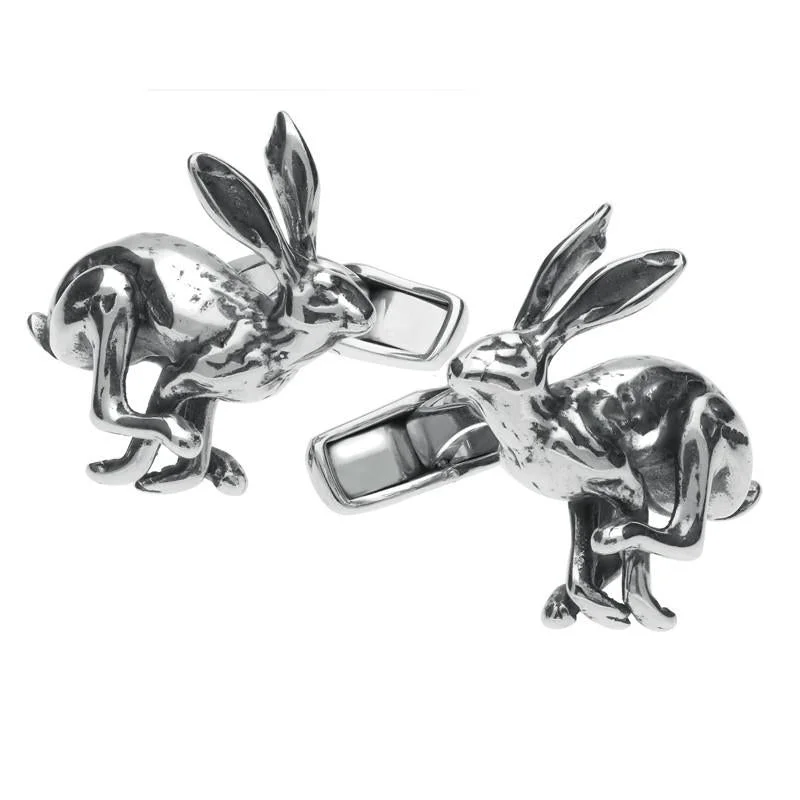 Best cufflinks with round designs for a classic, versatile look-Sterling Silver Large Running Hare Cufflinks