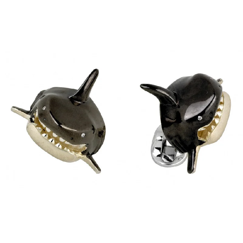 Unique cufflinks with gemstone accents for a bold and luxurious look-Deakin & Francis Sterling Silver Shark Head Cufflinks