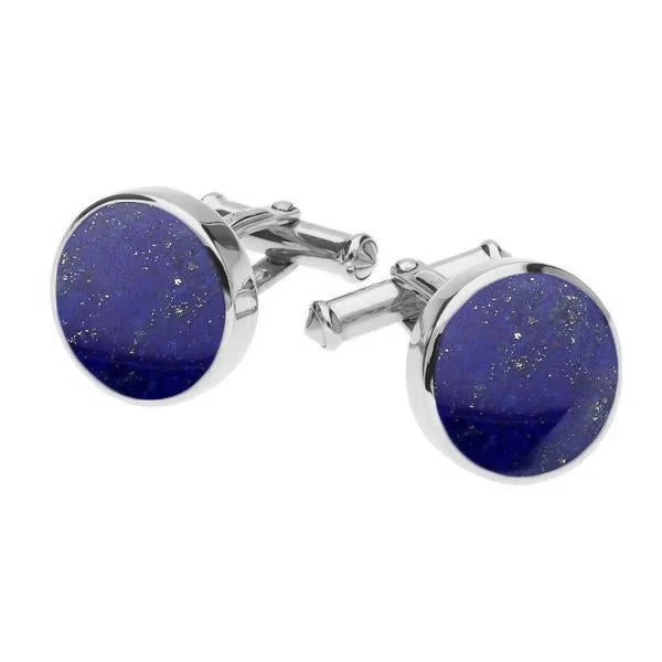 Cufflinks with sports team logos for a fun and personalized fan accessory-Sterling Silver Lapis Lazuli Round Shape Cufflinks