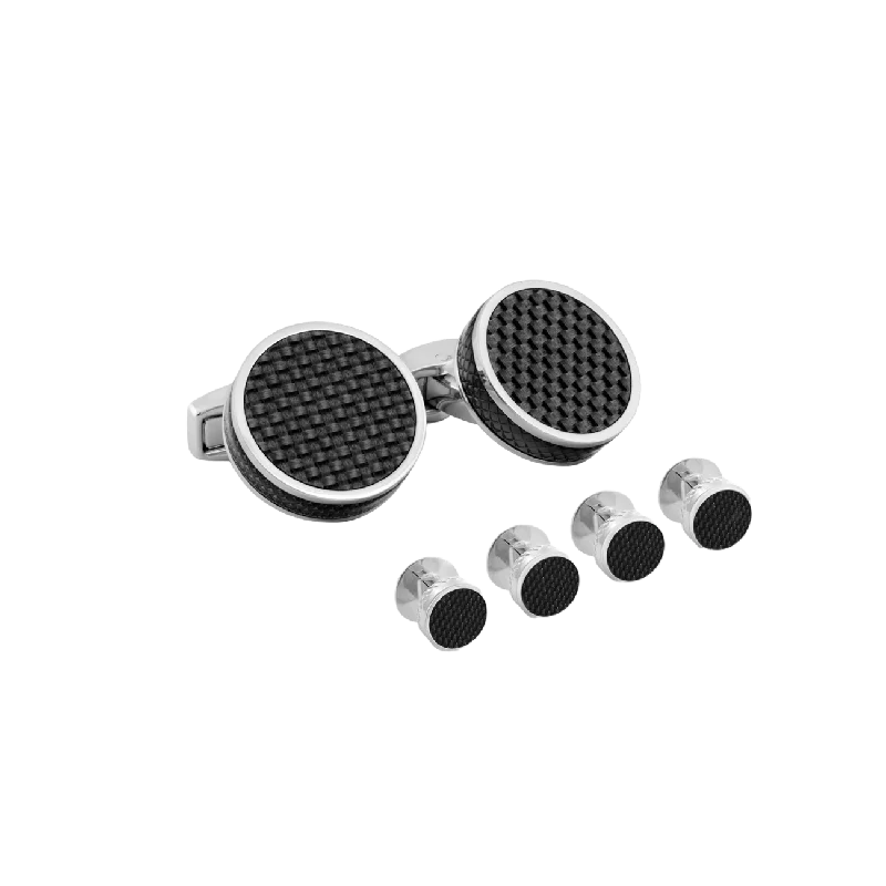 Best cufflinks with a polished gold finish for a luxurious and timeless look-Tateossian Carbon Fibre Disc stud set in Black