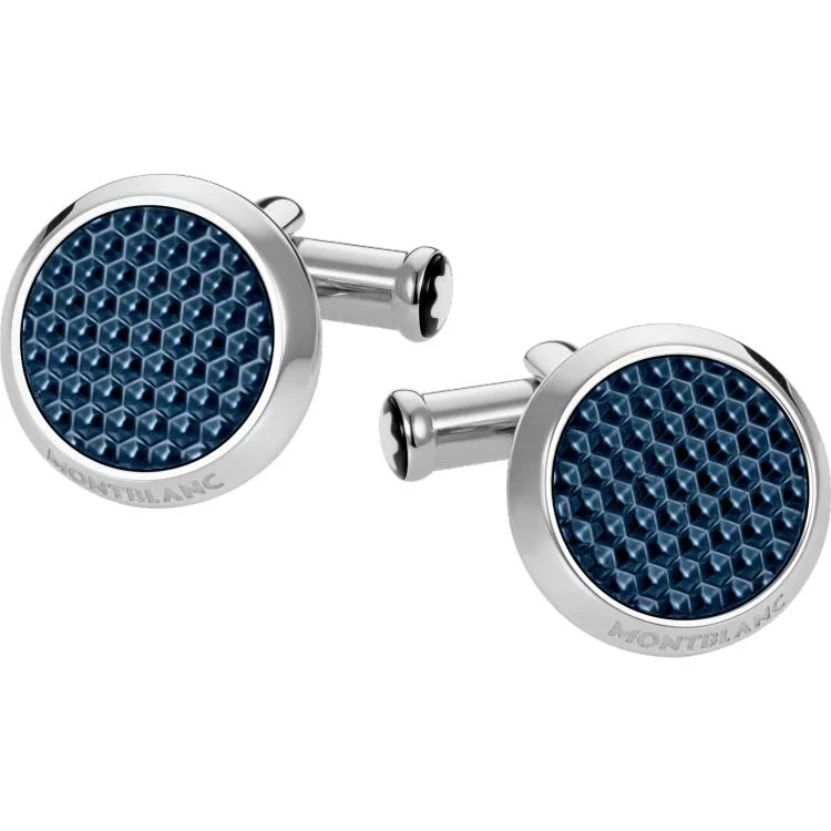 Best cufflinks with blue enamel designs for a pop of color and elegance-Montblanc Cufflinks Meisterstuck Blue Hexagon Inlay