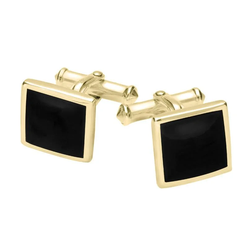 Best cufflinks with rose gold plating for a trendy and luxurious finish-9ct Yellow Gold Whitby Jet Square Flat Cufflinks