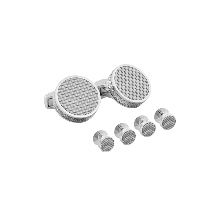 Cufflinks with colorful gemstones for a vibrant and eye-catching appearance-Tateossian Carbon Fibre Disc stud set in Grey