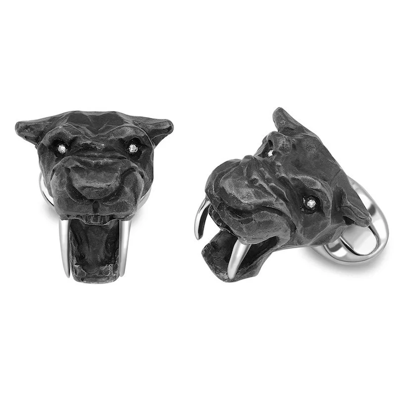 Best cufflinks with etched floral patterns for an elegant and sophisticated design-Deakin & Francis Cufflinks Black Saber Tooth Tiger