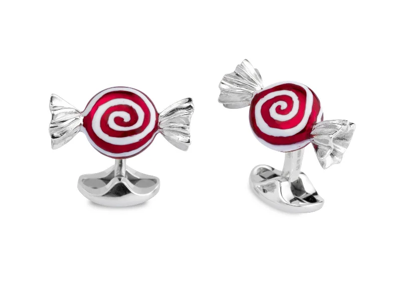 Best cufflinks for groomsmen with matching sets for a cohesive wedding look-Deakin & Francis Cufflinks Sterling Silver Red And White Swirl Sweet