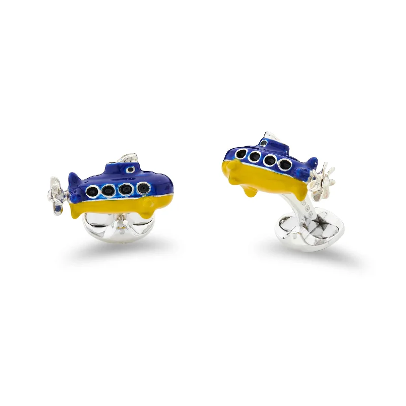 Best cufflinks with a polished brass finish for a vintage-inspired aesthetic-Deakin & Francis Cufflinks Sterling Silver Yellow And Blue Submarine