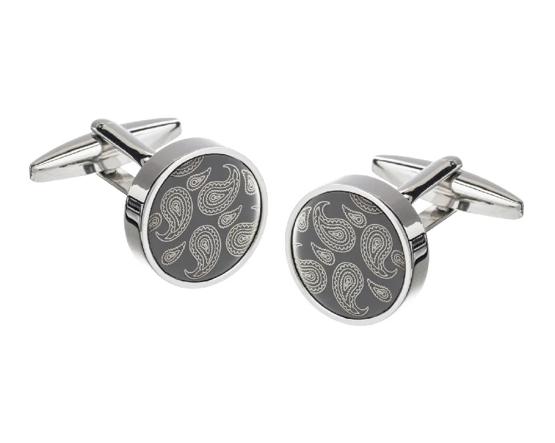 Cufflinks with brushed metal finishes for a matte, contemporary style-Paisley Gunmetal Cufflinks