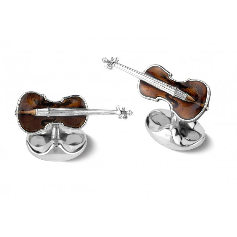 Cufflinks with customized logos for businesses or organizations looking to add branding-Deakin & Francis Cufflinks Sterling Silver Violin