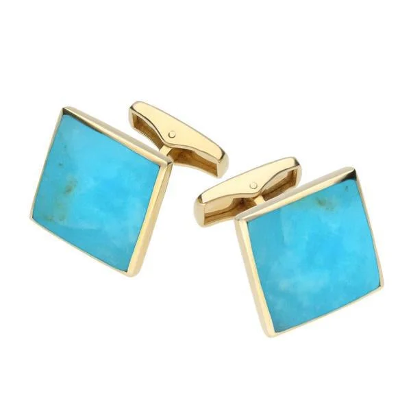 Cufflinks with colorful gemstones for a vibrant and eye-catching appearance-9ct Yellow Gold Turquoise Square Shaped Cufflinks