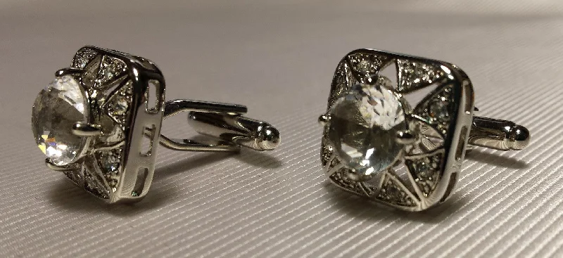 Cufflinks with angular designs for a modern and stylish look-Clear Crystal Cuff Links