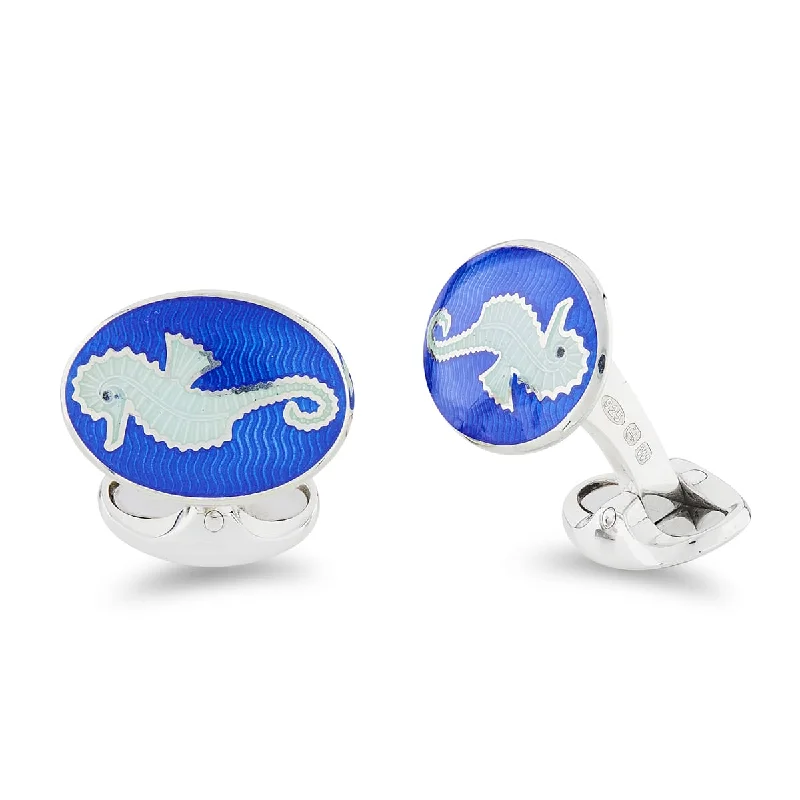 Best cufflinks for formal shirts with refined designs and premium materials-Deakin & Francis Cufflinks Sterling Silver Royal And Light Blue Enamel Seahorse