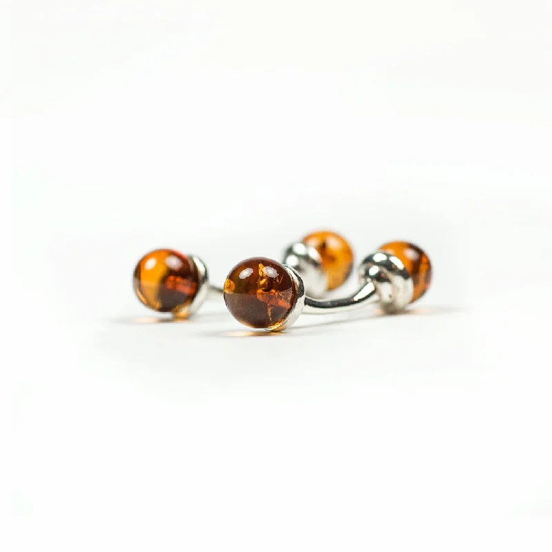 Cufflinks with wood accents for a rustic and unique design-Silver cufflinks with genuine amber spheres