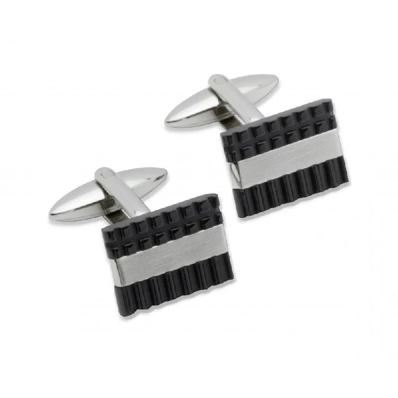 Stylish cufflinks with modern geometric designs for a contemporary fashion statement-Unique Steel rectangle cufflinks with black plating detail