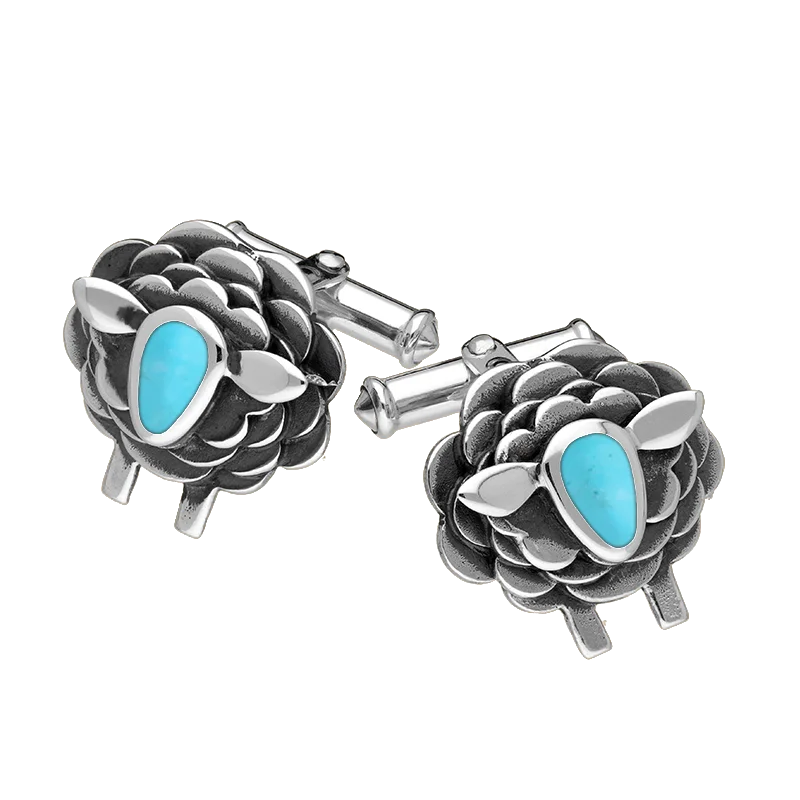 Cufflinks with abstract designs for a modern and artistic fashion statement-9ct White Gold Turquoise Sheep Cufflinks