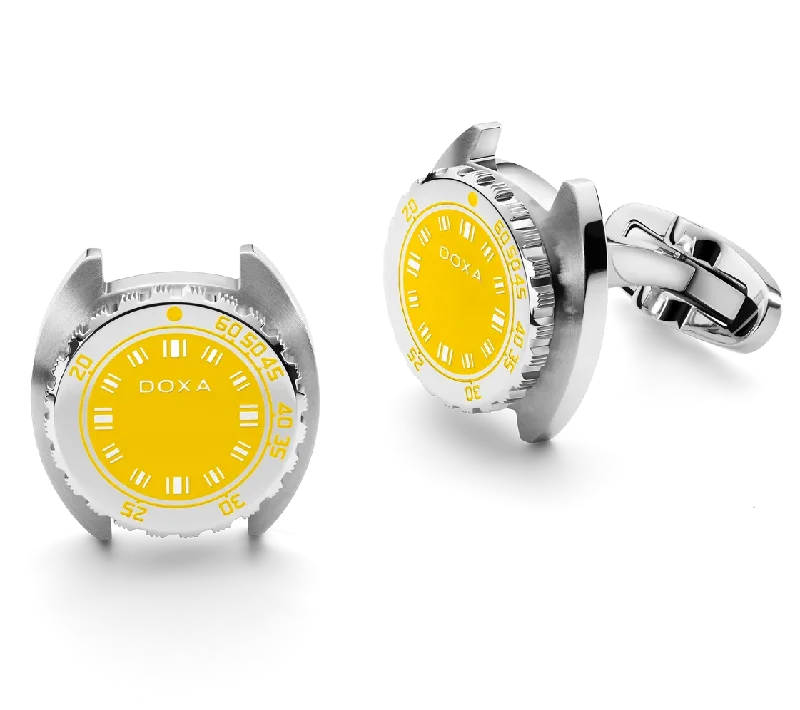 Best cufflinks with engraved monogrammed initials for a personalized gift-Doxa Cufflinks SUB Divingstar Yellow