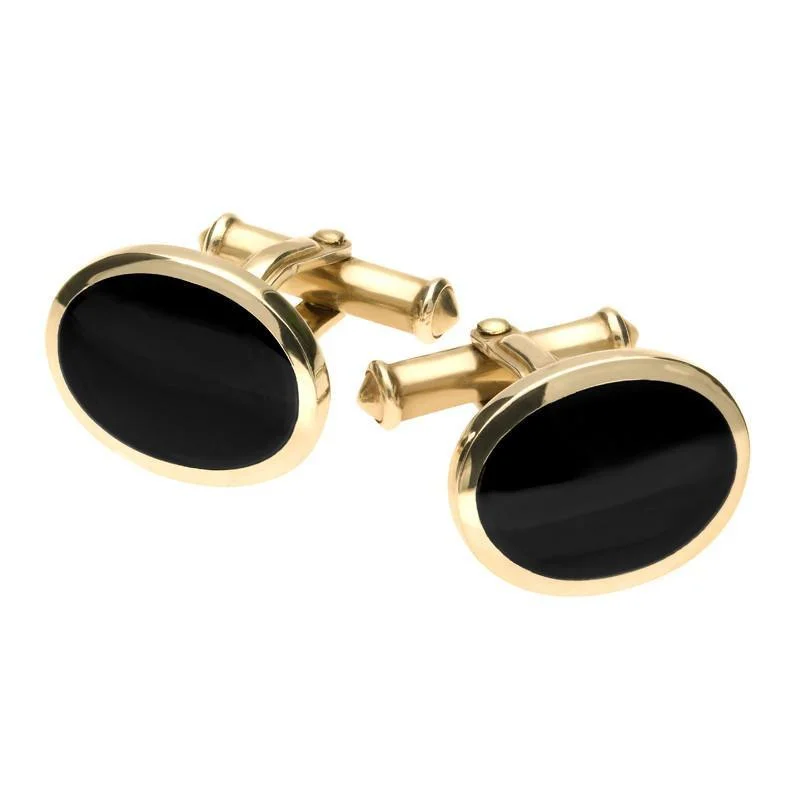 Best cufflinks with a sleek black finish for a contemporary, edgy look-9ct Yellow Gold Whitby Jet Oval Cufflinks