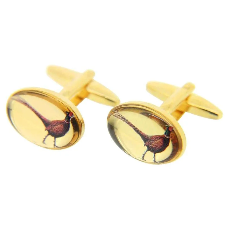 Best cufflinks with silver plating for an affordable yet luxurious appearance-Gold Pheasant Oval Country Cufflinks