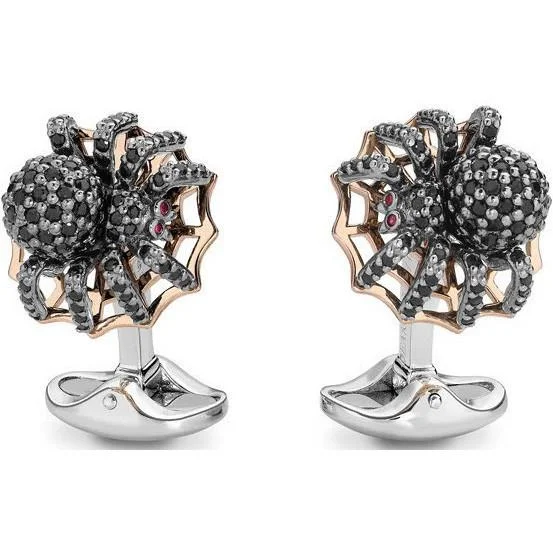 Cufflinks with subtle animal motifs for an understated and stylish look-Deakin & Francis Sterling Silver Black Spinel Ruby Spider Cufflinks