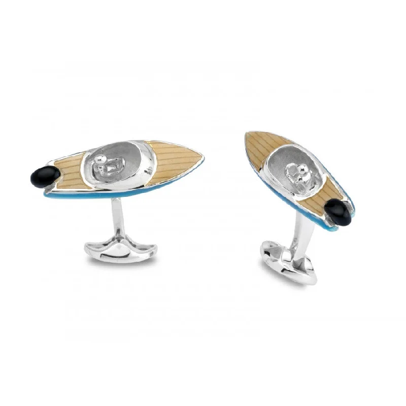 Personalized cufflinks with initials for a custom and meaningful gift-Deakin & Francis Sterling Silver Speed Boat Cufflinks