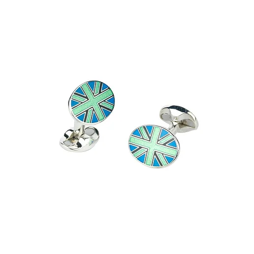 Best cufflinks with vintage cufflinks case for a stylish presentation and storage-Deakin & Francis Cufflinks Sterling Silver Lime Green, Black And Blue Enamel Union Jack