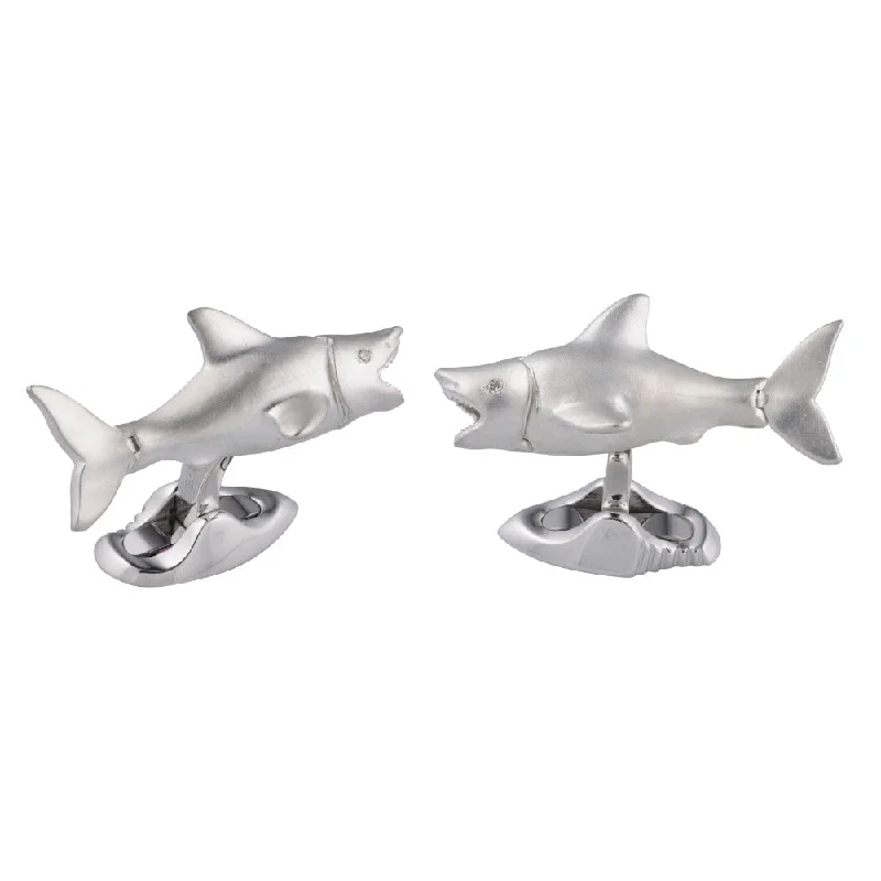 Best cufflinks for black tie events with sleek and minimalist designs-Deakin & Francis Sterling Silver Shark Cufflinks