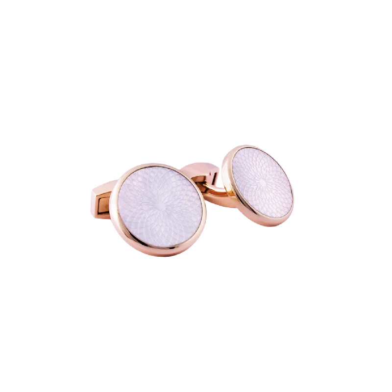 Best cufflinks with mother-of-pearl inlays for a sophisticated and luxurious feel-Tateossian Rotondo Guilloché cufflinks with mother of pearl in rose gold plated stainless steel