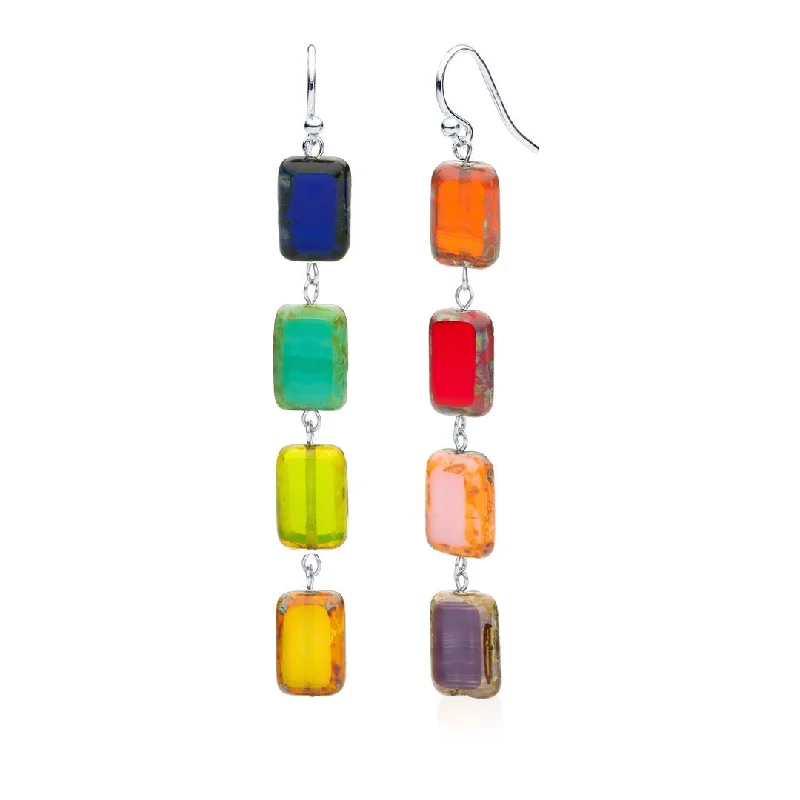 Rhinestone Drop Earrings for Sparkle -Mismatched Rainbow Beaded Drop Earrings