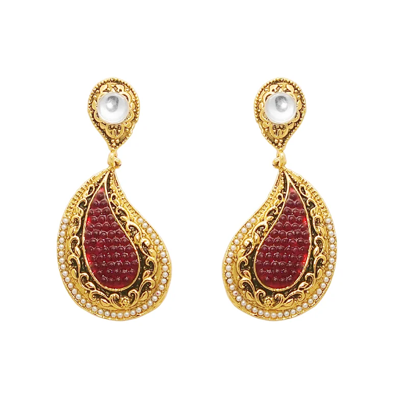 Retro Drop Earrings for Nostalgia -Amina Creation Gold Plated Dangler Earrings