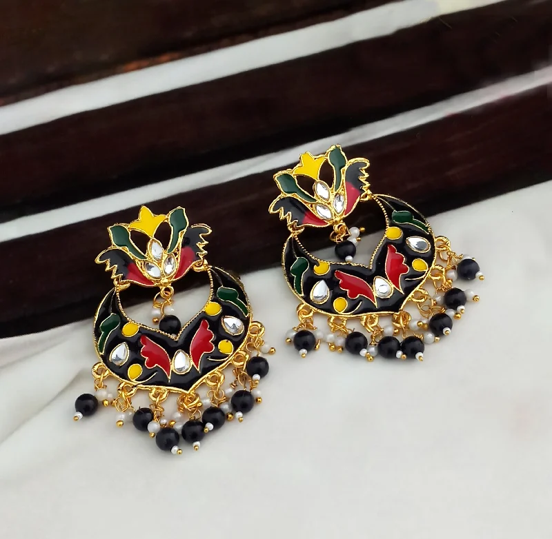 Silver Drop Earrings for Men -Amina Creation Gold Plated Meenakari Dangler Earrings