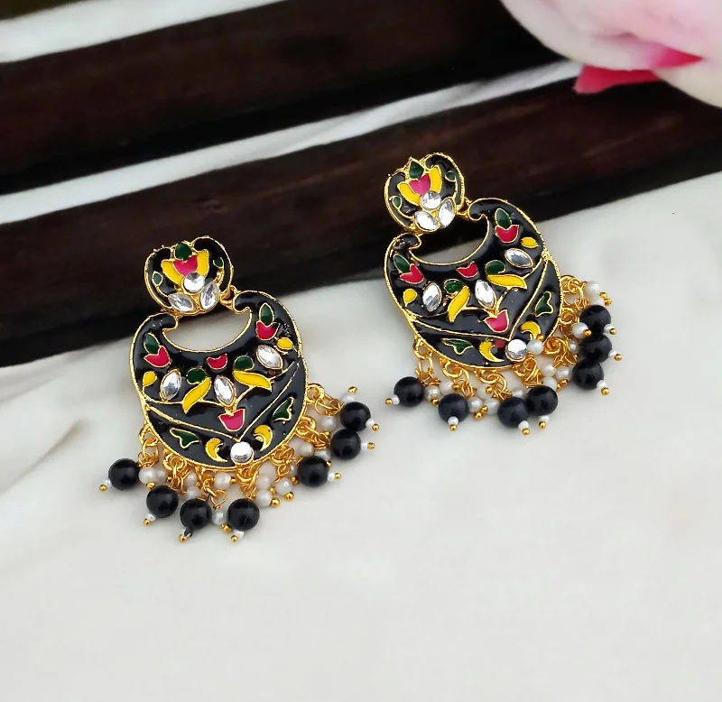 Crystal Drop Earrings for Sparkle -Amina Creation Gold Plated Meenakari Dangler Earrings