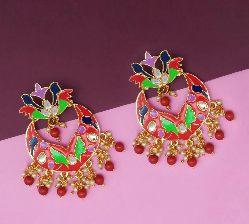 Gemstone Drop Earrings for Color -Amina Creation Gold Plated Meenakari Dangler Earrings