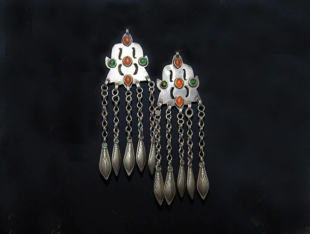 Drop Earrings with Polished Shine -Antique Tribal Silver Pendant Earrings